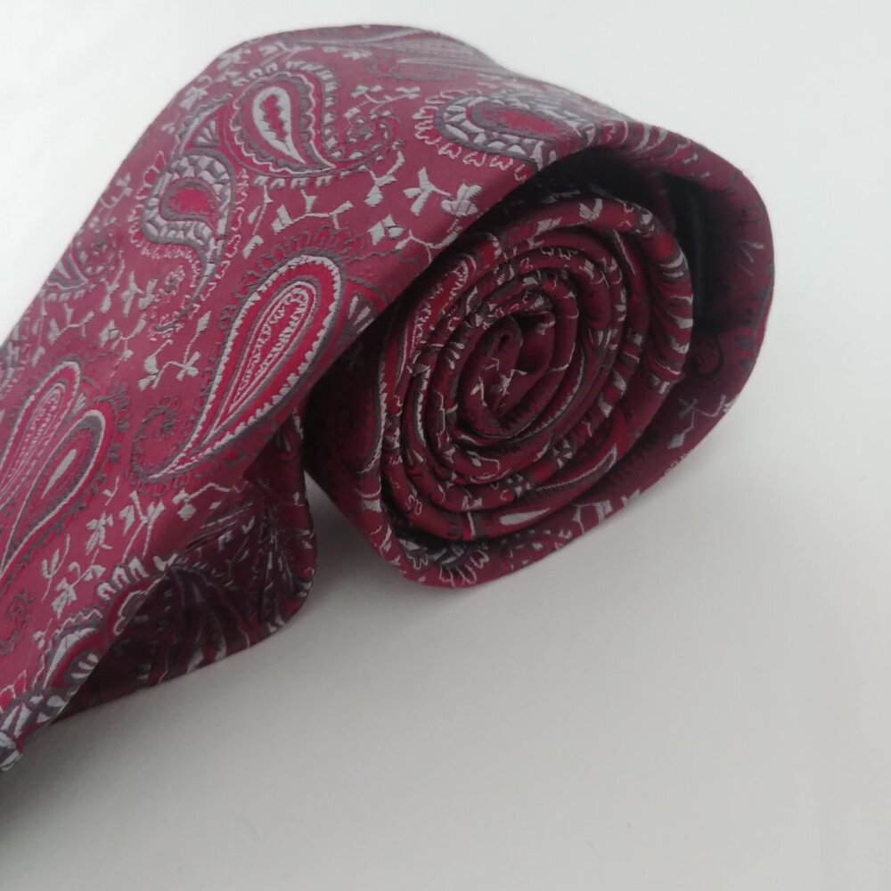 100% silk Valdemar Black Label dark red burgundy paisley pattern tie - Picture 4 of 8